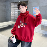 男童冬季加绒红色卫衣新款中大童款儿童本命新年马年衣服，童装卫衣/绒衫，摩比熊