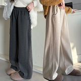 女童年秋冬新款加绒人字纹直筒裤大童春秋阔腿裤韩版高腰长裤，童装裤子，摩比熊