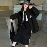 新款洋气女大童时髦立领宽松上衣潮女童冬装毛毛衣外套秋冬款，童装外套，摩比熊