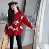 女童红色毛衣秋冬新款大童年服加厚羊绒衫儿童冬季针织打底衫，童装毛衣，摩比熊