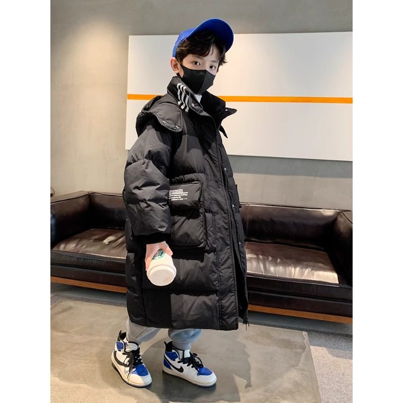 男童长款连帽面包棉衣外套冬季新款中大童男孩加厚棉袄潮，童装棉衣，摩比熊