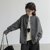 男童开衫毛衣秋冬新款美式复古休闲慵懒风V领针织衫纯色外套，童装毛衣，摩比熊