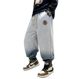 男童秋冬加绒吊染针织运动裤大童新款冬装一体绒保暖宽松裤子，童装裤子，摩比熊