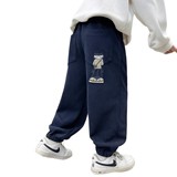 男童秋冬款加绒加厚新款一体绒大童冬装儿童运动束脚裤子，童装裤子，摩比熊