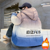 男童冬装渐变格子绣花宽松棉衣大童冬季新款加厚棉袄服潮，童装棉衣，摩比熊