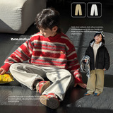 童装男童加绒休闲裤冬季新款儿童加厚裤子大童秋冬防水长裤潮，童装裤子，摩比熊