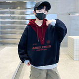 儿童装男童冬装加绒连帽卫衣新款大童款男孩运动加厚上衣，童装卫衣/绒衫，摩比熊