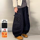 男童裤子冬季加绒加厚一体绒儿童牛仔裤秋冬新款大童装冬装潮，童装裤子，摩比熊