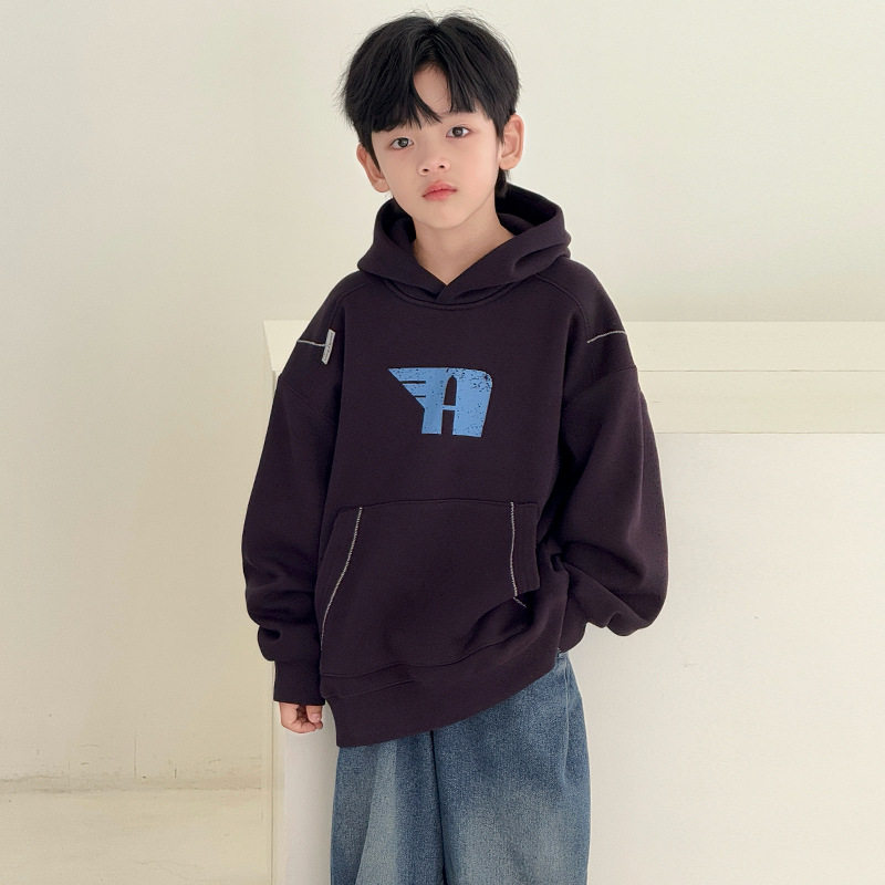 男童加绒卫衣韩版儿童冬季一体绒上衣新款中大童装冬装潮，童装卫衣/绒衫，摩比熊