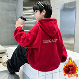 儿童装男童冬装加绒红色卫衣新款中大童款加厚本命拜年服，童装卫衣/绒衫，摩比熊
