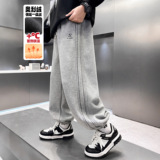 男童加绒裤子一体绒新款儿童运动裤加厚中大童秋冬款痞帅，童装裤子，摩比熊