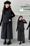 女童马甲套装冬季新款韩系打底衫阔腿裤三件套中大童时髦冬装，童装休闲套装，摩比熊