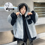 童装男童冬装夹棉连帽毛毛衣新款中大童冬季加厚外套，童装棉衣，摩比熊