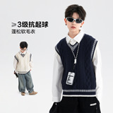 男大童秋冬季韩范加厚V领背心毛衣新款儿童男孩内搭针织马甲，童装毛衣，摩比熊