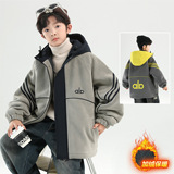 男童加绒加厚韩版宽松连帽外套中大童男孩时尚休闲派克服棉衣，童装棉衣，摩比熊