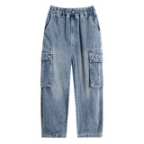 潮中大童秋装直筒工装牛仔裤新款儿童装男童秋季痞帅宽松裤子，童装裤子，摩比熊