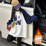 女童加绒卫衣裙新款卡通印花长袖T恤中大童撞色插肩上衣，童装卫衣/绒衫，摩比熊