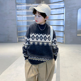 潮牌加厚男童圆领毛衣冬季新款年儿童毛线衣中大童打底针织衫，童装毛衣，摩比熊