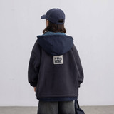 男童加厚外套新款儿童秋冬装加厚毛毛衣中大童羊羔绒连帽上衣，童装外套，摩比熊