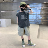 男童夏季套装新款儿童装夏款薄款男孩夏装大童无袖背心两件套，童装休闲套装，摩比熊