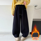 女童加绒裤子秋冬装新款儿童冬季加厚一体绒阔腿裤女大童，童装裤子，摩比熊