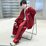 男童加绒套装秋冬款新款大儿童冬季加厚本命新年红色拜年衣服，童装休闲套装，摩比熊