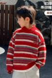 童装男童毛衣冬季新款儿童加厚条纹衣服大童秋冬撞色针织衫潮，童装毛衣，摩比熊