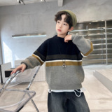 男童加厚毛衣新款秋冬款男孩中大童冬装儿童针织衫上衣洋气潮，童装毛衣，摩比熊