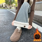 女童加绒牛仔裤新款儿童洋气加厚一体绒保暖窄版阔腿裤冬长裤，童装裤子，摩比熊