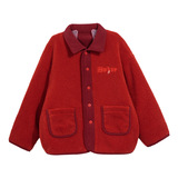 男童冬装夹棉红色外套新款儿童中大童本命新年加厚马年毛毛衣，童装外套，摩比熊