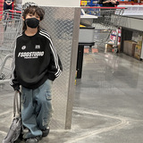 男童韩版字母条纹加绒卫衣新款季中大儿童时髦休闲上衣潮，童装卫衣/绒衫，摩比熊