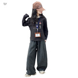 女童加绒打底衫秋冬新款撞色领口绣花内搭中大童休闲长袖上衣，童装T恤，摩比熊