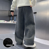 男童秋冬韩范直筒加绒裤子新款中大儿童冬装加厚海马毛长裤潮，童装裤子，摩比熊