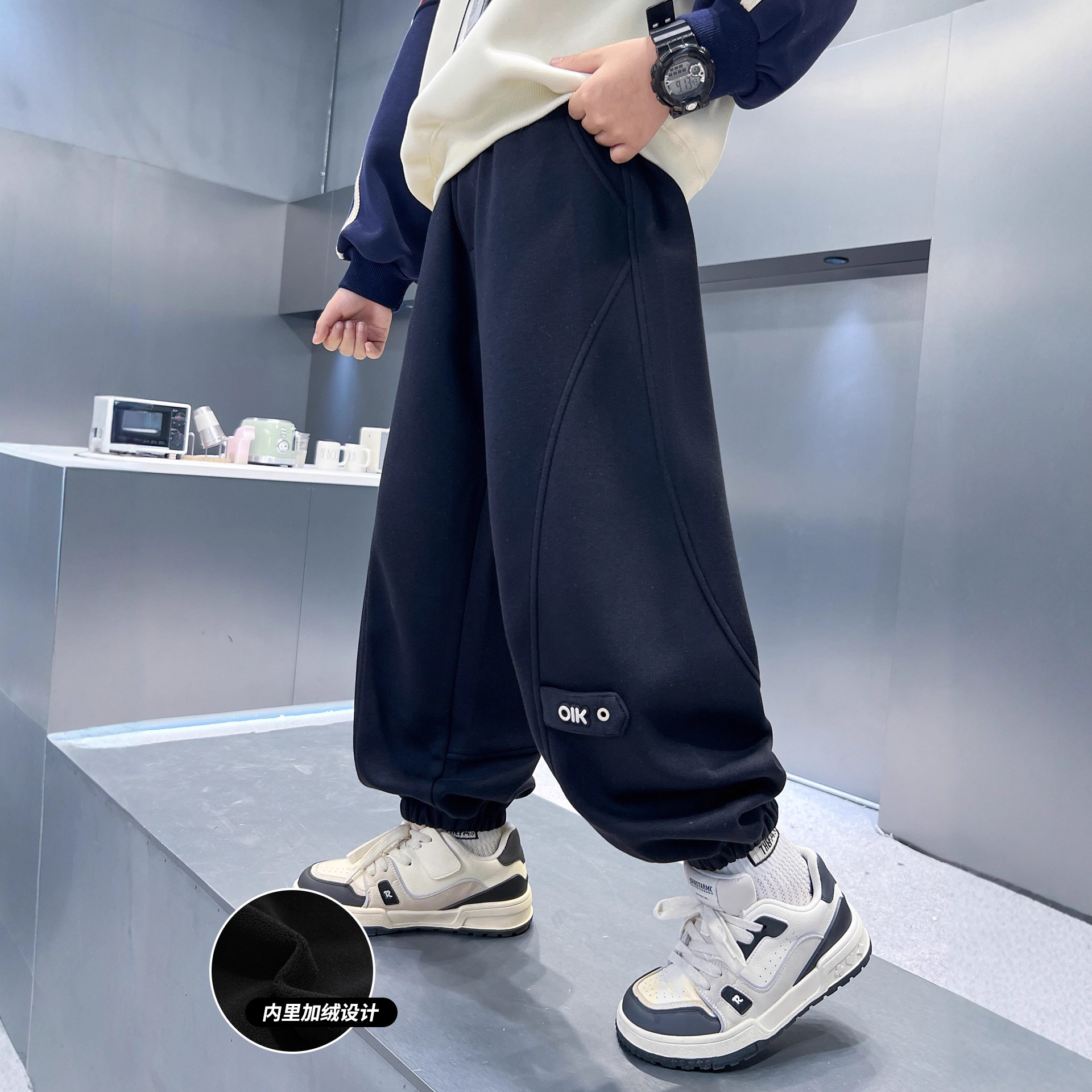 男童加绒运动裤冬季新款中大童秋冬款潮酷儿童裤子一体绒,童装裤子,摩比熊 男童加绒运动裤冬季新款中大童秋冬款潮酷儿童裤子一体绒,童装裤子,摩比熊