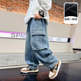 潮中大童秋装直筒工装牛仔裤新款儿童装男童秋季痞帅宽松裤子，童装裤子，摩比熊