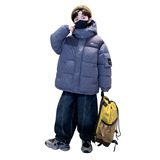 儿童装男童冬装格子连帽加绒棉服新款中大童棉袄男孩加厚棉衣，童装棉衣，摩比熊