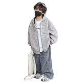 男童深秋款加绒加厚卫衣外套新款中大儿童时髦休闲连帽外套潮，童装外套，摩比熊