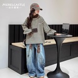 女童加绒加厚卫衣款新款女孩儿童女大童冬季保暖条纹上衣，童装卫衣/绒衫，摩比熊