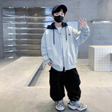 男童秋冬款夹棉连帽风衣外套大童冬季薄棉衣男孩上衣，童装外套，摩比熊