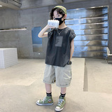 男童夏季套装新款儿童装夏款薄款男孩夏装大童无袖背心两件套，童装休闲套装，摩比熊