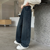 女童裤子秋冬款新款女大童休闲直筒牛仔裤儿童秋季加绒阔腿裤，童装裤子，摩比熊