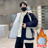 8811藏青拼接棉衣