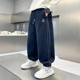 男童加绒运动新款儿童大童冬季一体绒加厚束脚裤，童装裤子，摩比熊