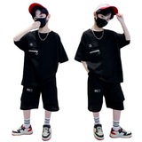 男童夏季薄款短袖套装新款洋气男孩网红痞帅衣服儿童夏季帅气，童装休闲套装，摩比熊
