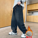 男童牛仔裤秋冬款新款儿童装冬季加绒厚一体绒裤子大童冬装潮，童装裤子，摩比熊