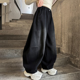 女童年冬季新款嘻哈风加绒工装牛仔裤酷女孩户外保暖哈伦裤潮，童装裤子，摩比熊