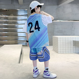 童装新款男童无袖套装中大童休闲夏季儿童背心篮球服两件套潮，童装休闲套装，摩比熊