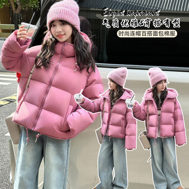 女童加厚棉服新款冬装女孩夹棉儿童棉衣外套冬季女大童面包服，童装棉衣，摩比熊