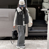 女童秋冬款韩版休闲加厚马甲加绒格子裤套装女大童洋气儿童秋装潮，童装马甲，摩比熊