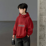 男童红色卫衣冬季加绒新款男孩新年衣服儿童冬装加厚连帽上衣，童装卫衣/绒衫，摩比熊